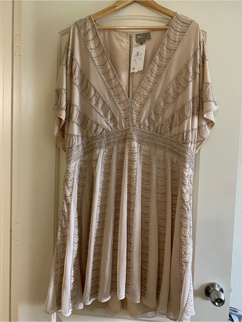 ASOS Beige/Taupe Beaded Midi Dress